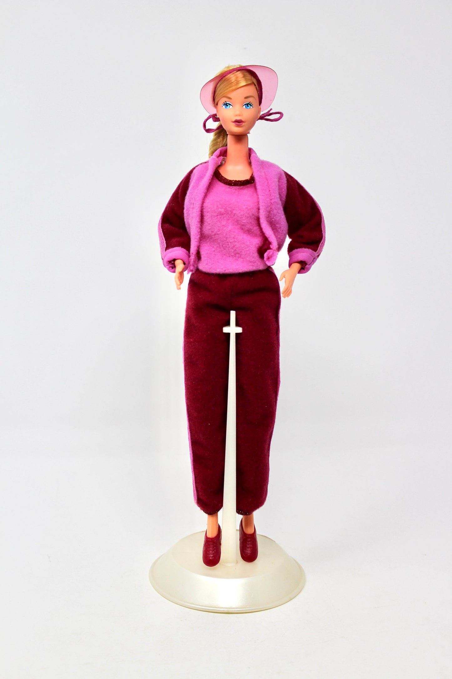 RARE Barbie Fashion Favorites #3790 Outfit Only, Maroon Pink Sweatsuit Track Suit for Superstar Era Barbie Dolls, 1980s Active Wear Clothes