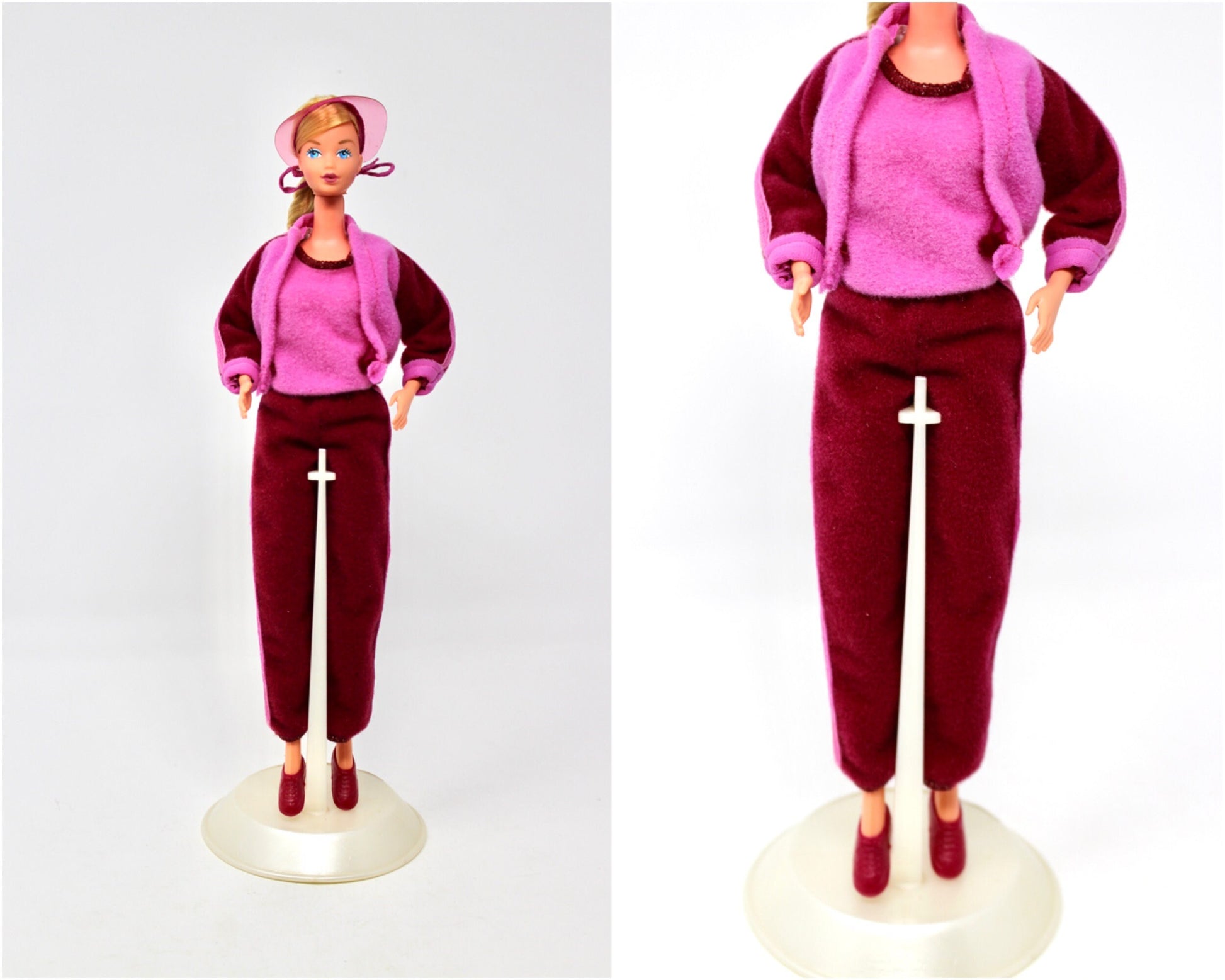 RARE Barbie Fashion Favorites #3790 Outfit Only, Maroon Pink Sweatsuit Track Suit for Superstar Era Barbie Dolls, 1980s Active Wear Clothes