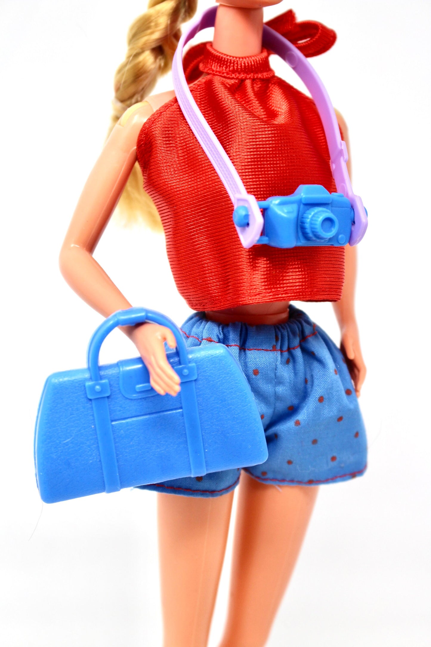 Beach Blast Barbie Fashions #713-6 Outfit Only, Vintage Blue Red Shorts Halter Top Beach Clothes for 80s Barbie Dolls