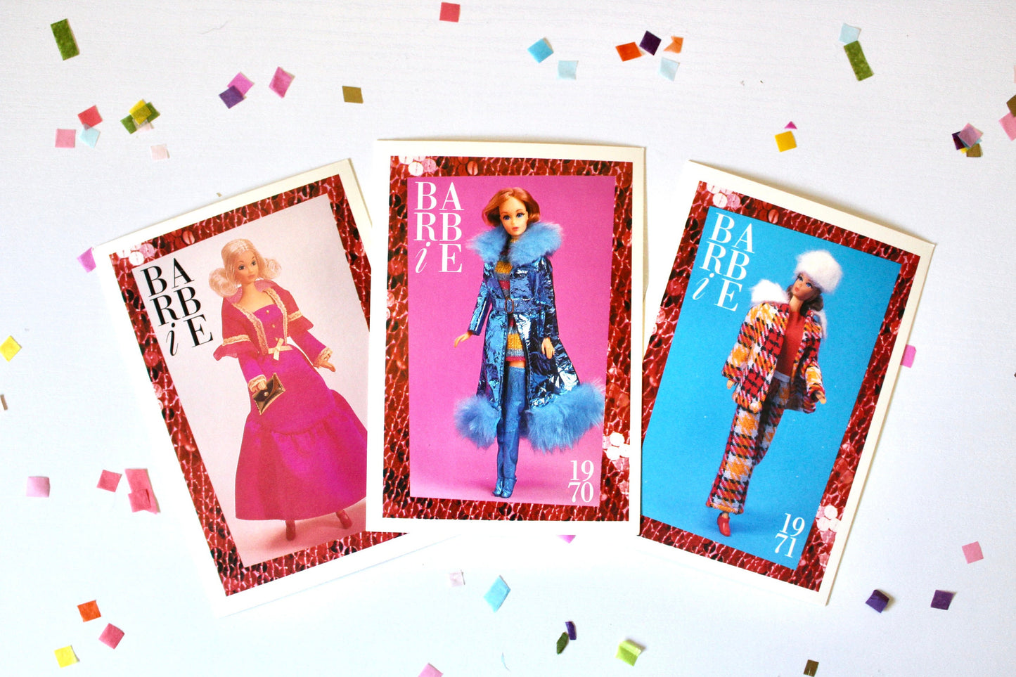 Maxi N Mini Perfectly Plaid Barbie Fashion Trading Card Set of 3, 60s 70s Mod Barbie Fashion Cards