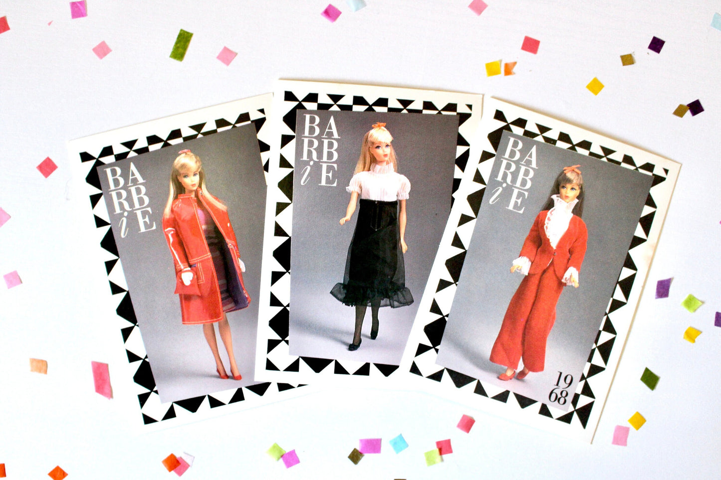 Twist N Turn Barbie Fashion Trading Card Set of 3, 60s Mod Barbie Fashion Cards