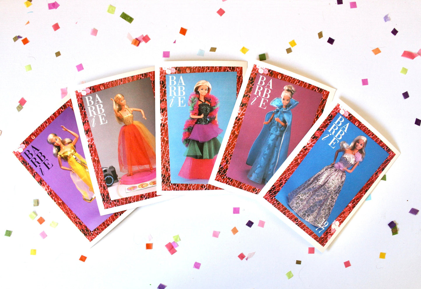 70s Superstar Barbie Fashion Trading Card Set of 5, Vintage Superstar Barbie Fashion Cards