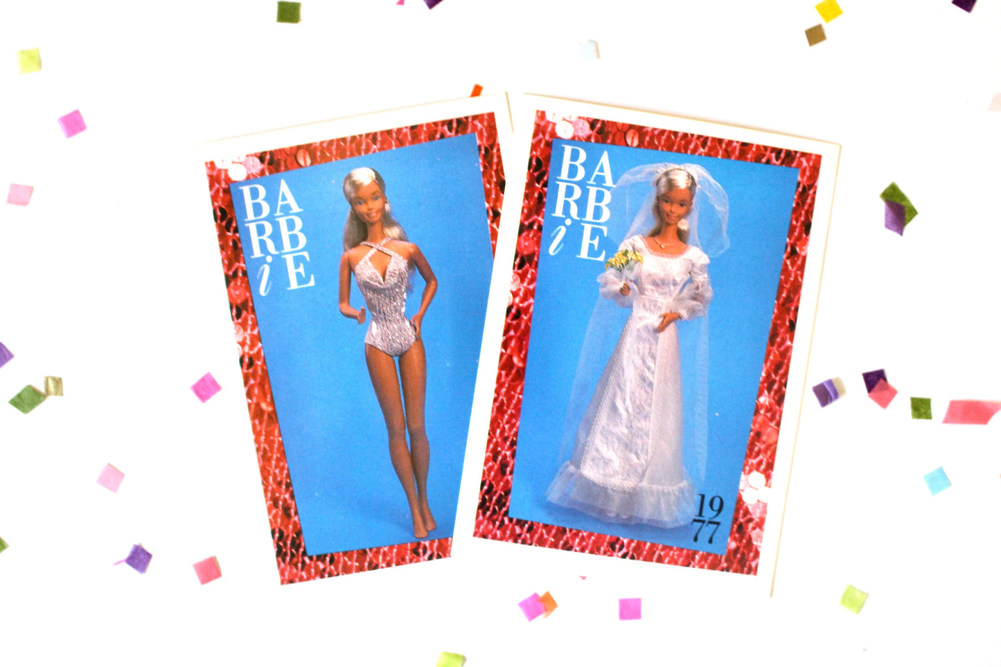 SuperSize Barbie Fashion Trading Card Set of 2, Vintage Super Size Superstar Era Barbie Fashion Cards