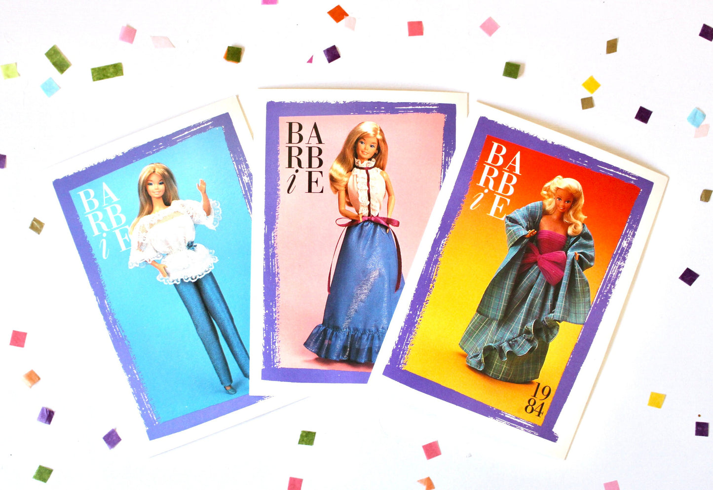 Barbie Fashion Favorites Trading Card Set of 3, 80s Vintage Superstar Barbie Fashion Cards