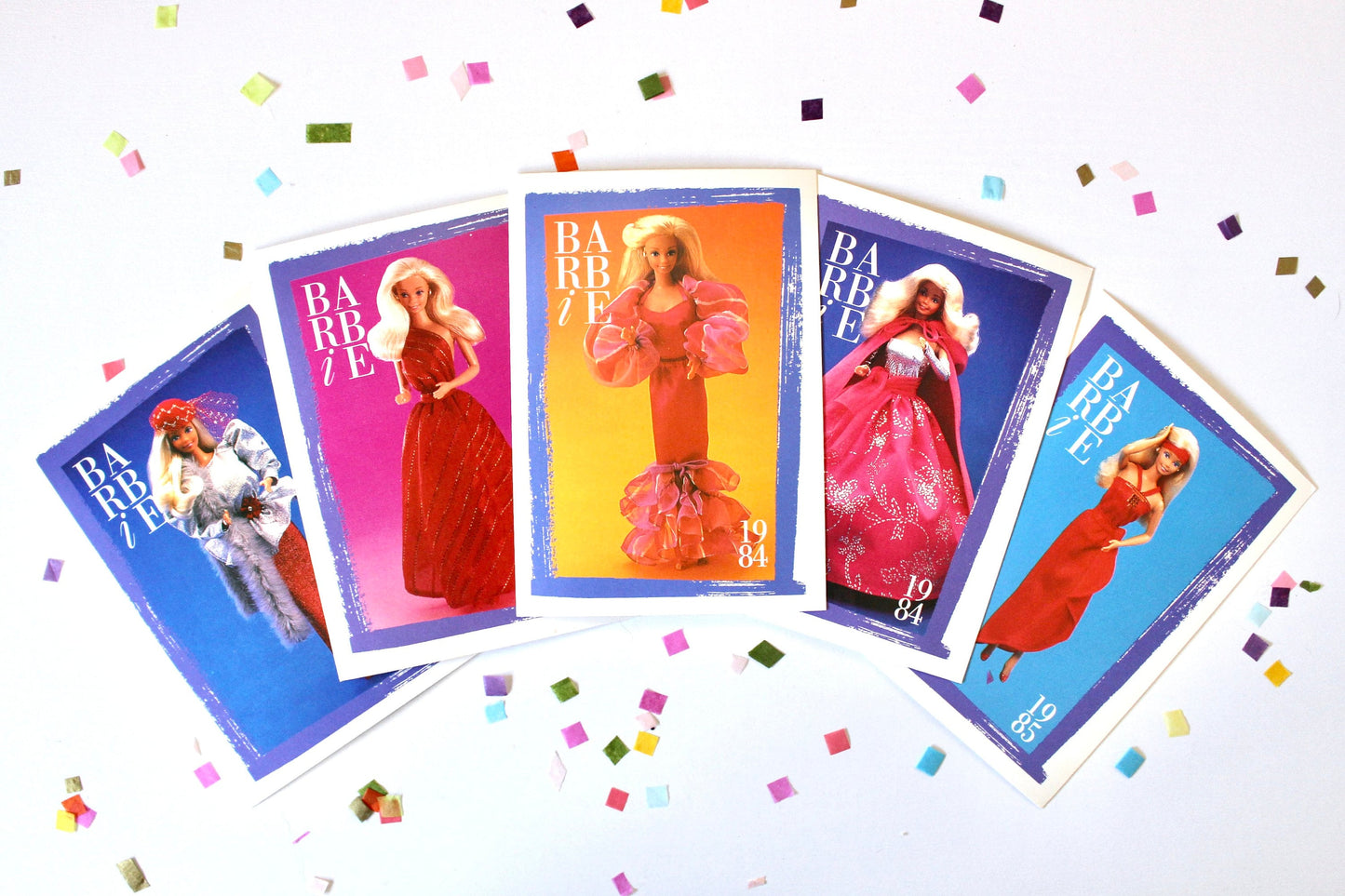 Spectacular Barbie Fashion Trading Card Set of 5, 80s Vintage Superstar Barbie Fashion Cards