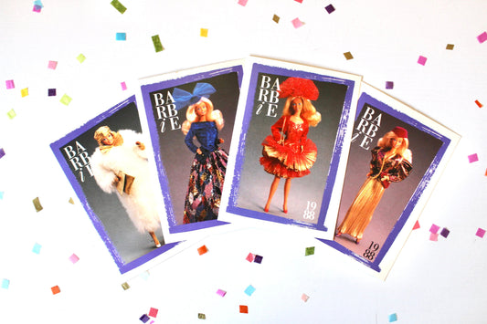 Barbie Private Collection Fashions Trading Card Set of 4, 80s Vintage Superstar Barbie Fashion Cards