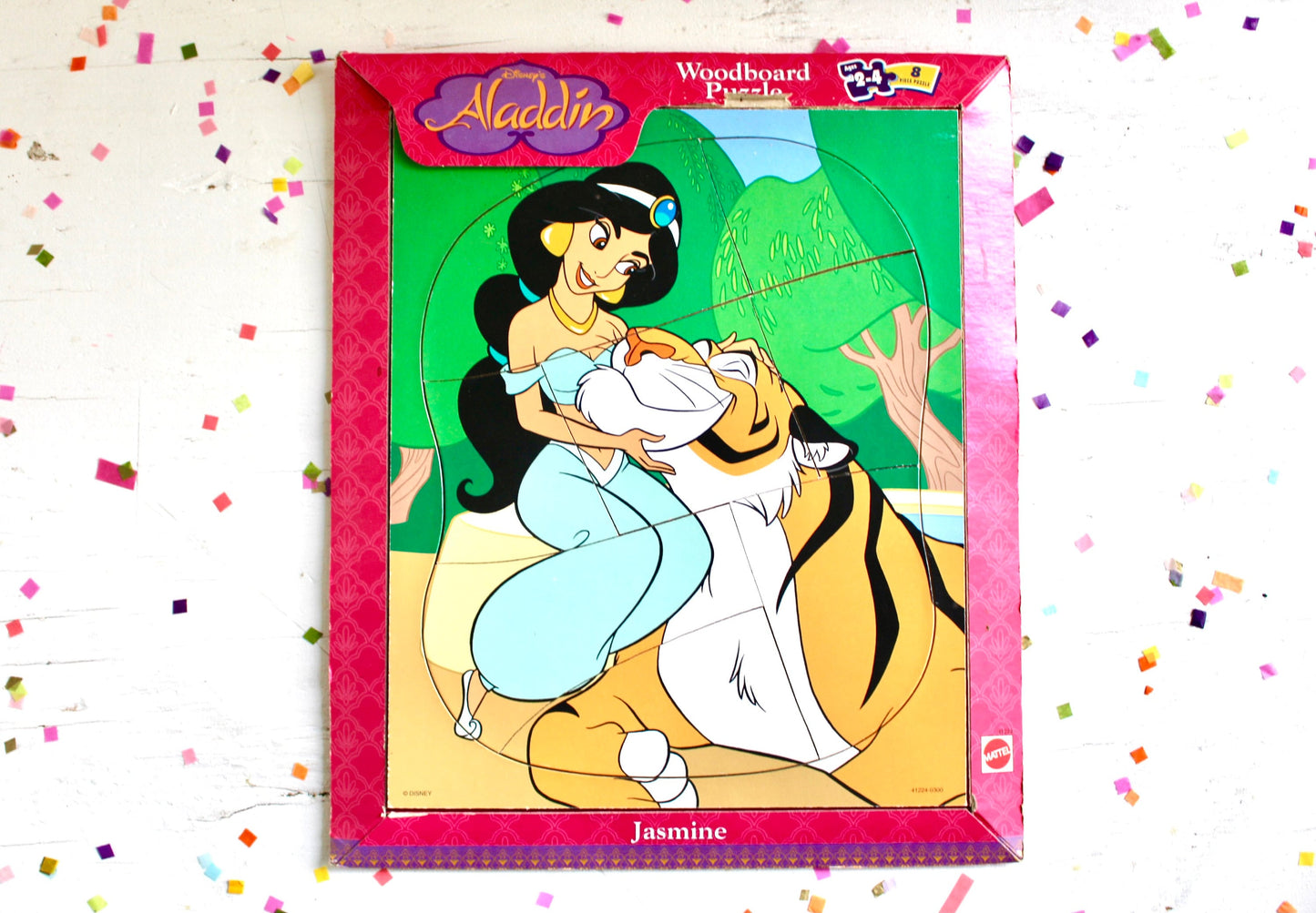 Princess Jasmine Woodboard Jigsaw Puzzle in Frame, 90s Disney Aladdin Kids Toy Game