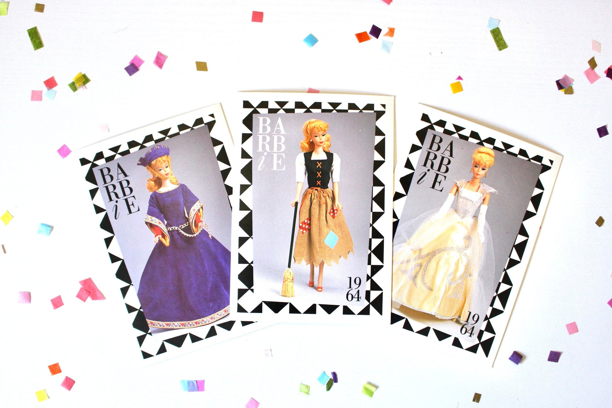 60s Cinderella Guinevere Barbie Fashion Trading Card Set of 3, Vintage Barbie Fashion Cards