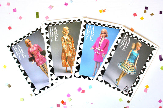 Twist N Turn Mod Barbie Fashion Trading Card Set of 4, 60s Mod Barbie Fashion Cards