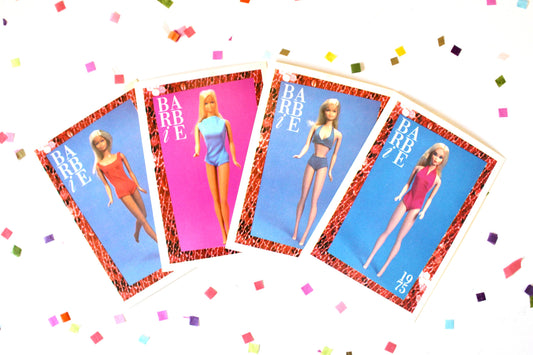 Malibu Beach Barbie Fashion Trading Card Set of 4, 70s Vintage Beach Superstar Era Barbie Fashion Cards