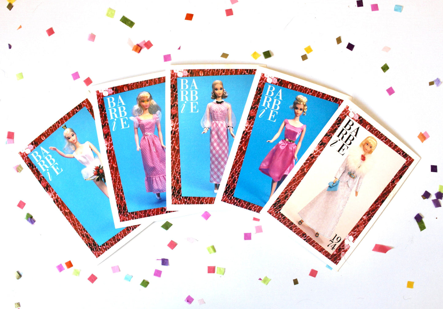 70s Ballerina Quick Curl Barbie Fashion Trading Card Set of 5, Vintage 70s Barbie Fashion Cards