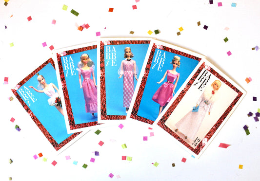 70s Ballerina Quick Curl Barbie Fashion Trading Card Set of 5, Vintage 70s Barbie Fashion Cards