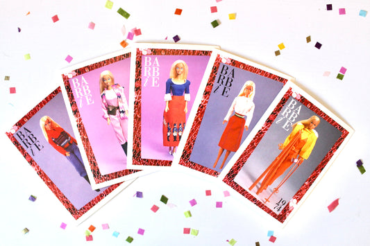 70s Best Buy Get Ups N Go Barbie Fashion Trading Card Set of 5, Vintage 70s Barbie Fashion Cards