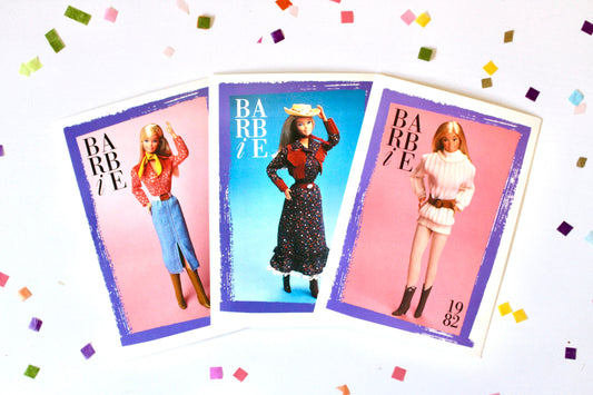 Barbie Fashion Favorites Cowgirl Trading Card Set of 3, 80s Vintage Superstar Barbie Fashion Cards