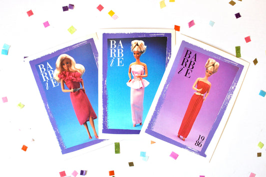 Barbie Fashion Fun Fashion Trading Card Set of 3, 80s Vintage Superstar Barbie Fashion Cards