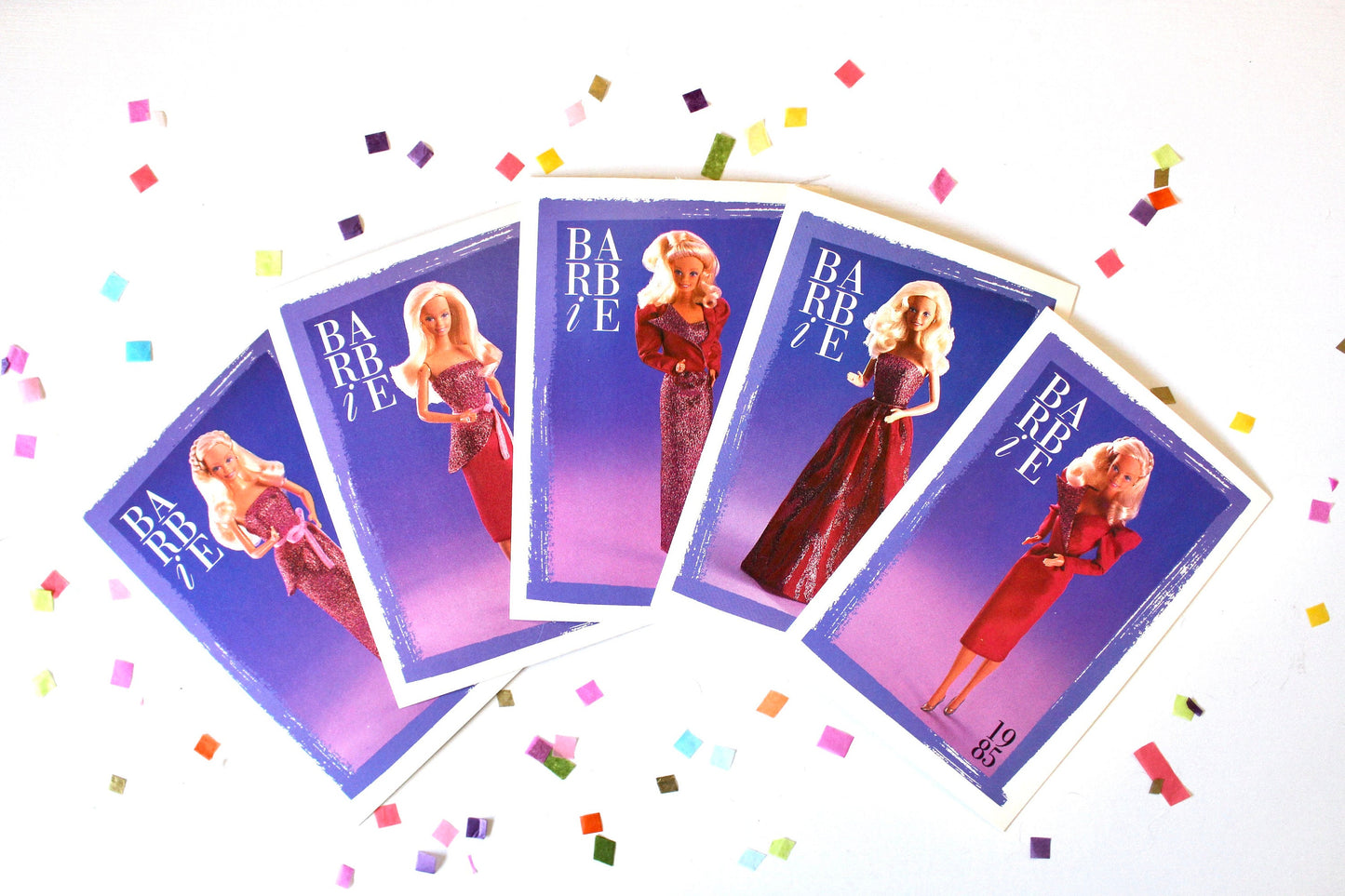 Spectacular Barbie Fashion Trading Card Set of 5, 80s Vintage Superstar Barbie Fashion Cards