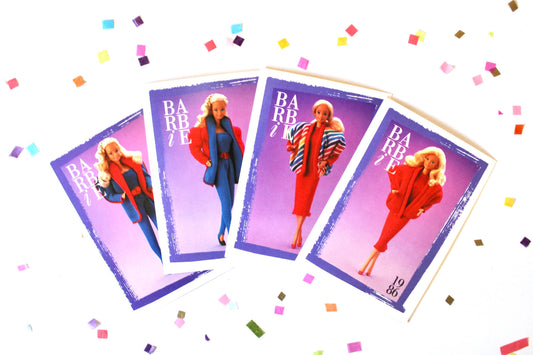 Twice as Nice Reversible Barbie Fashion Trading Card Set of 4, 80s Vintage Superstar Barbie Fashion Cards