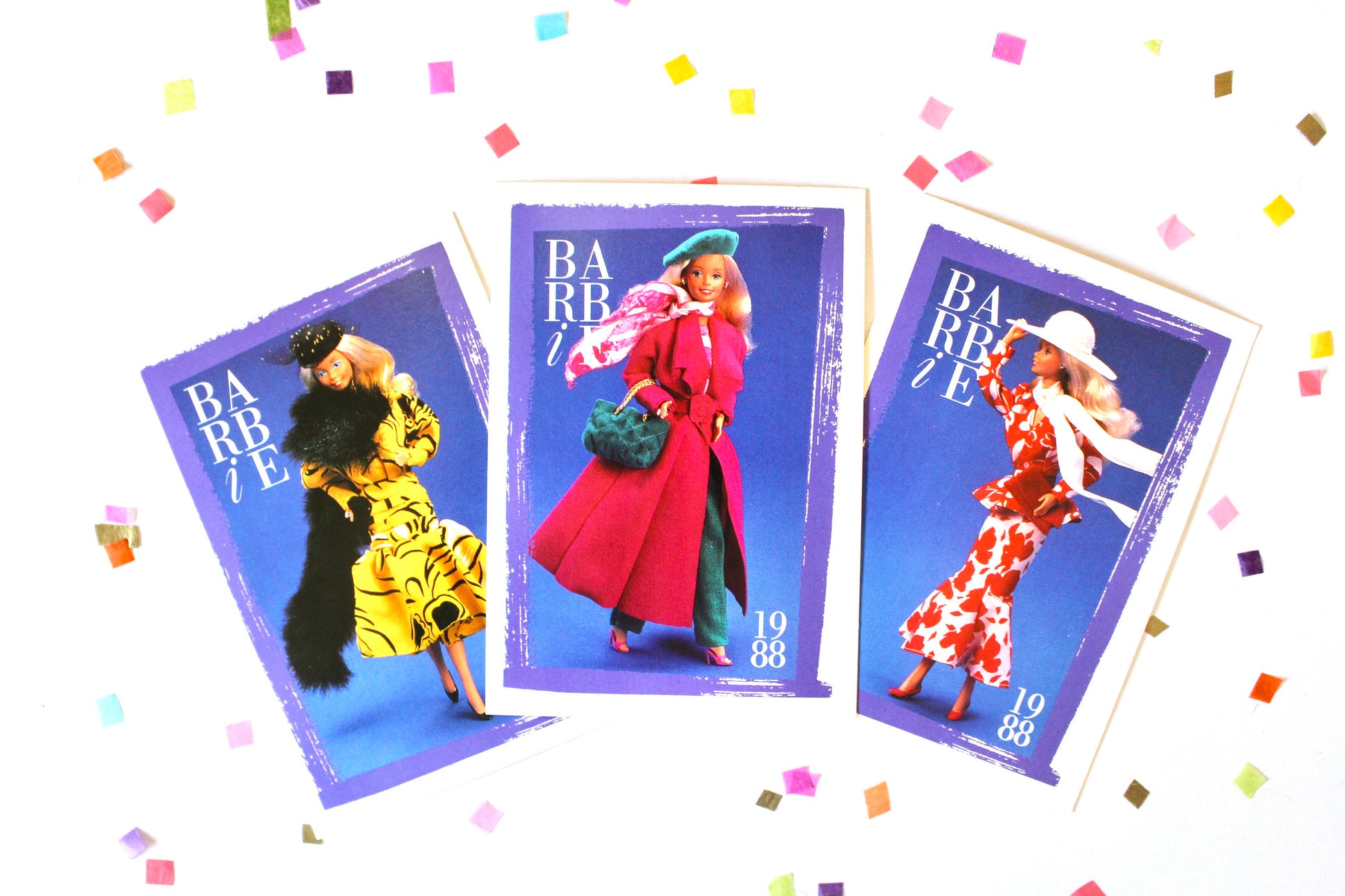 Beverly Hills Barbie Fashion Trading Card Set of 3, 80s Vintage Superstar Barbie Fashion Cards