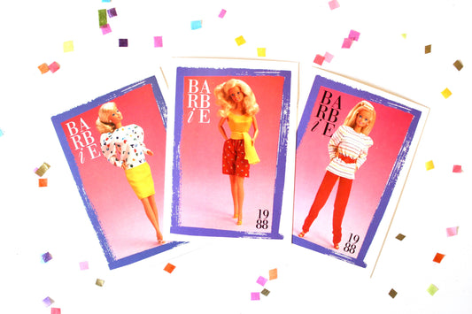 Bright and Breezy Barbie Fashion Trading Card Set of 3, 80s Vintage Superstar Barbie Fashion Cards