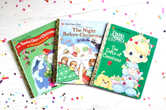 Christmas Golden Book Set of 3, Vintage Precious Moments Night Before Christmas 12 Days of Christmas Kids Books