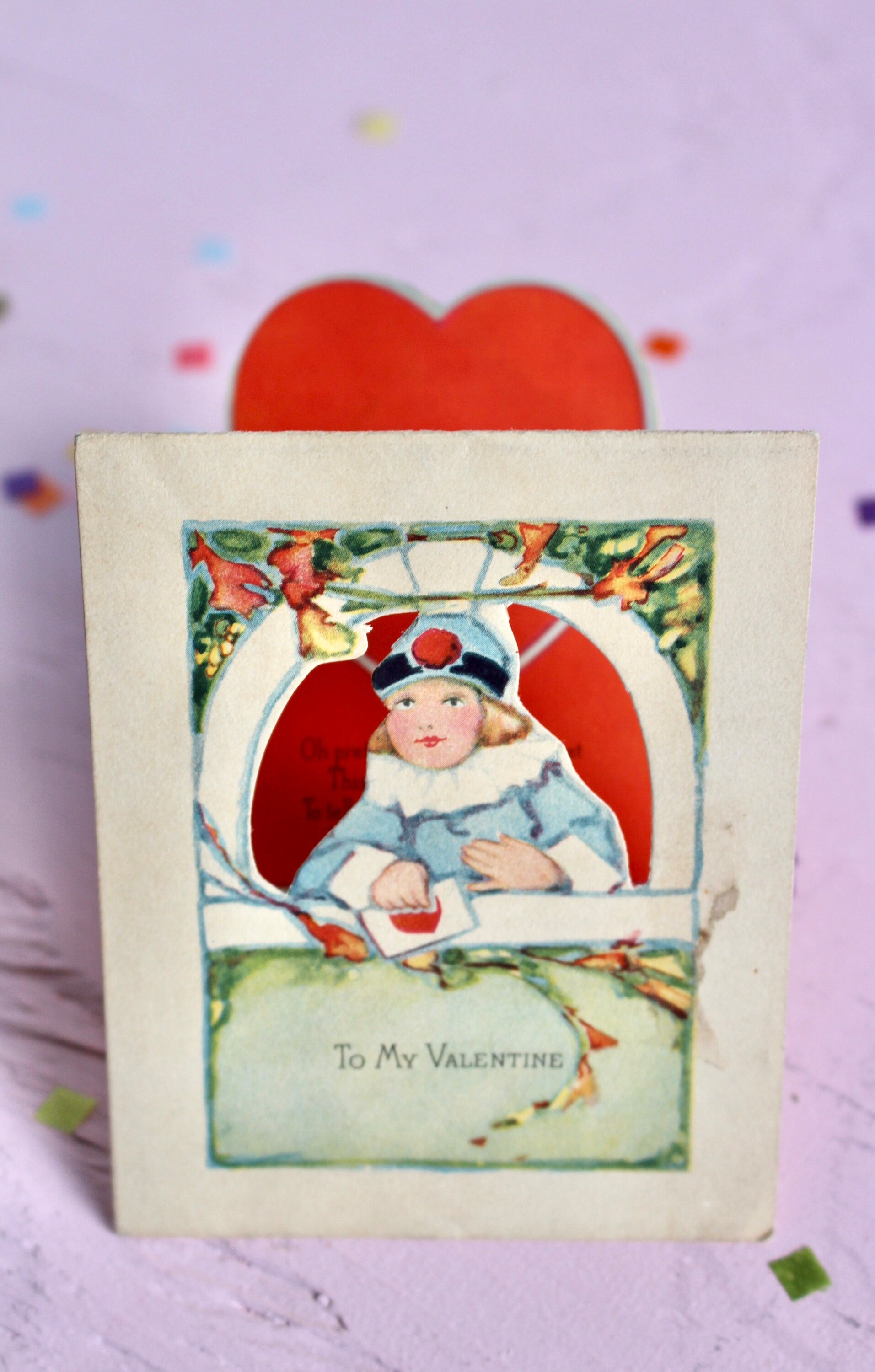 Antique Victorian Valentines Day Card Set of 4, Vintage 1900s Die Cut Paper Cherub Flowers Valentines Decor, Retro Valentine Craft Supplies