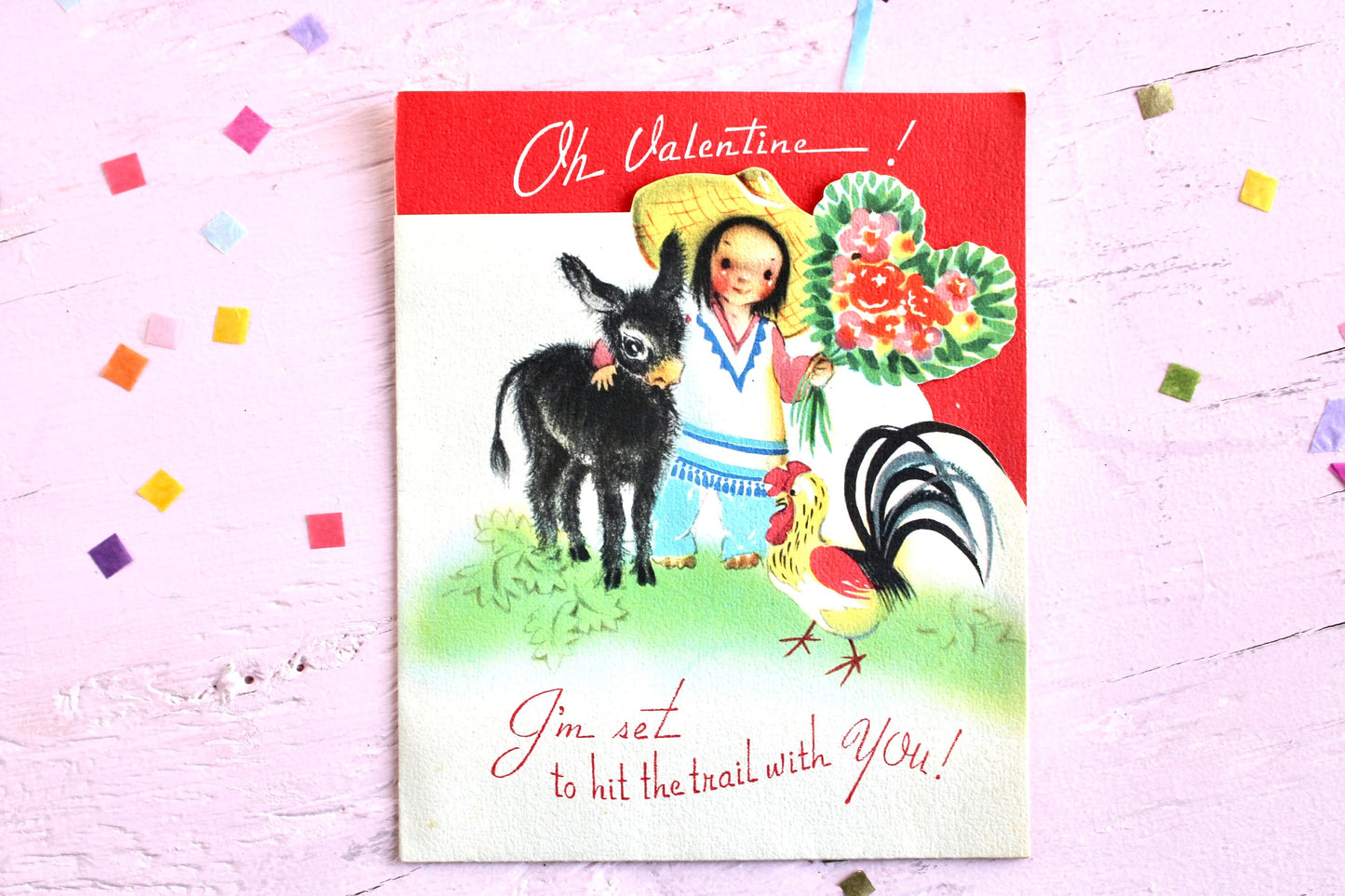 50s Latino Valentines Day Greeting Card, Vintage Retro Collectible Valentines Paper Decor and Crafts