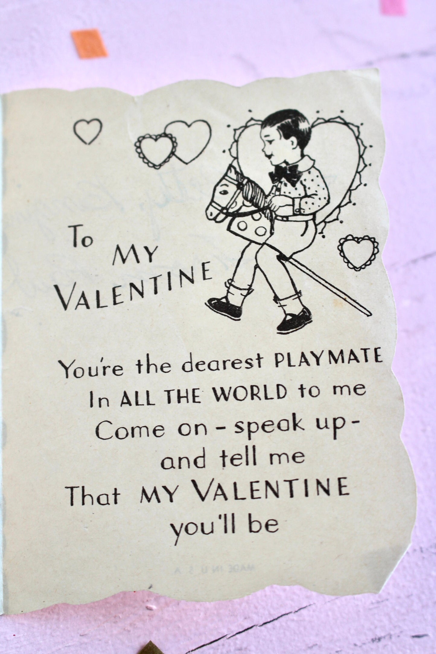 1940s Golden Girl Die Cut Heart Valentines Day Greeting Card Set of 2, Vintage Retro Collectible Valentines Paper Decor and Crafts