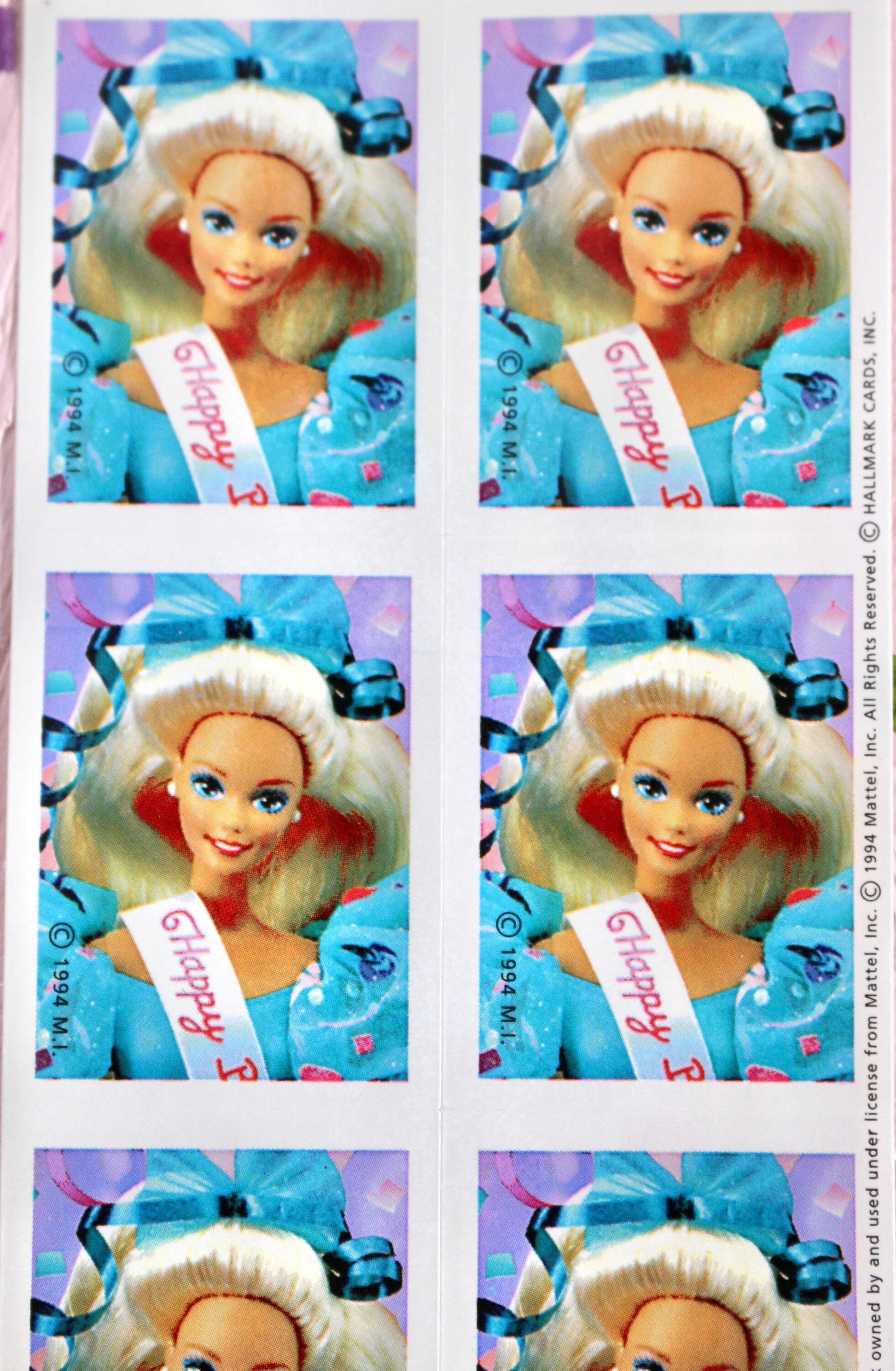 90s Birthday Barbie Sticker Sheet, Vintage Blue Birthday Barbie Doll Stickers