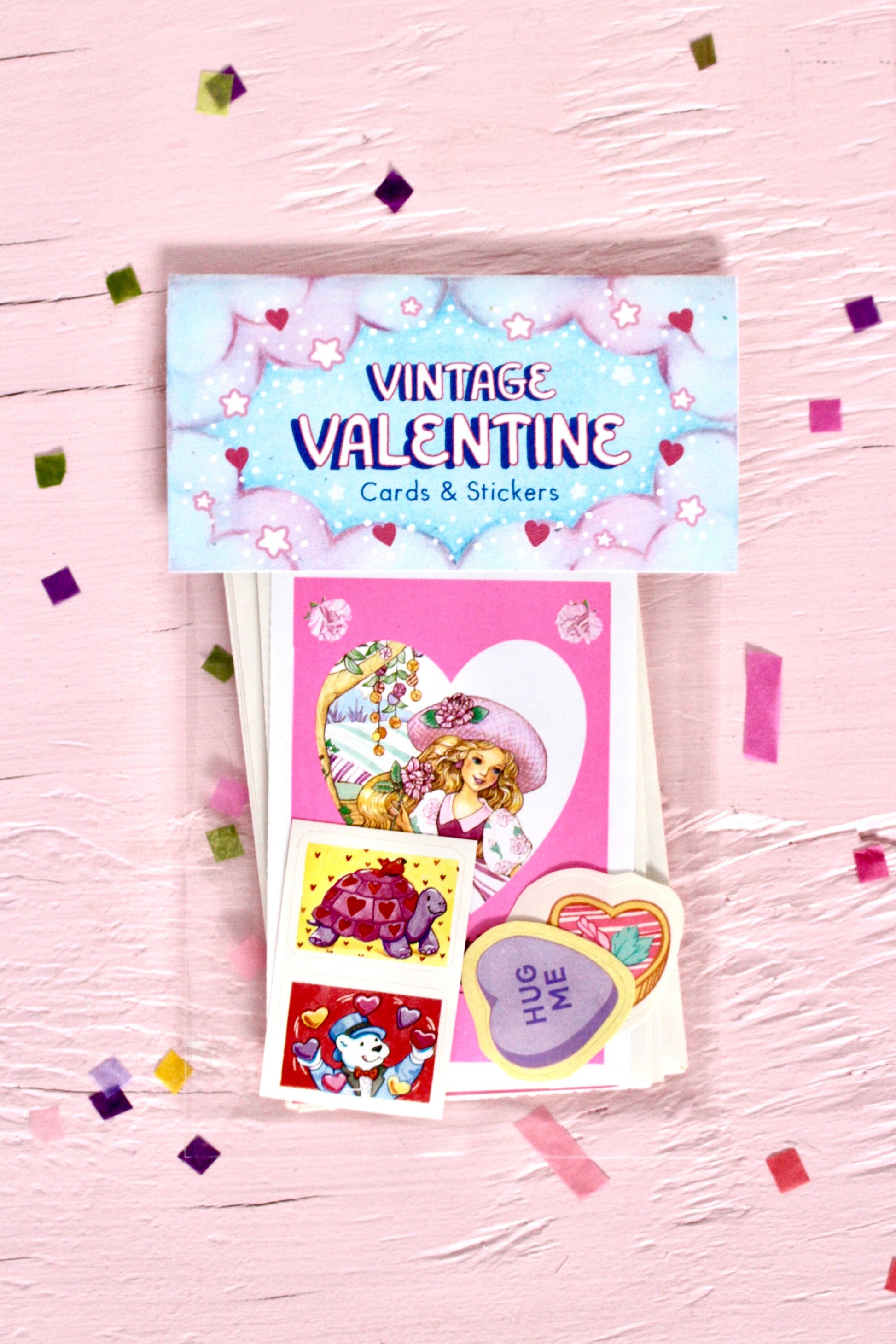 80s Girl Nostalgia Valentine Card Pack, 80s 90s Mystery Cards and Sticker Set, Lady Lovely Locks Barbie Disney Popples Peppermint Rose Cards