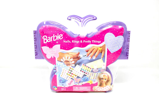 90s Barbie Butterfly Case Nails Rings and Pretty Things, Vintage Barbie Purple Kids Manicure Set