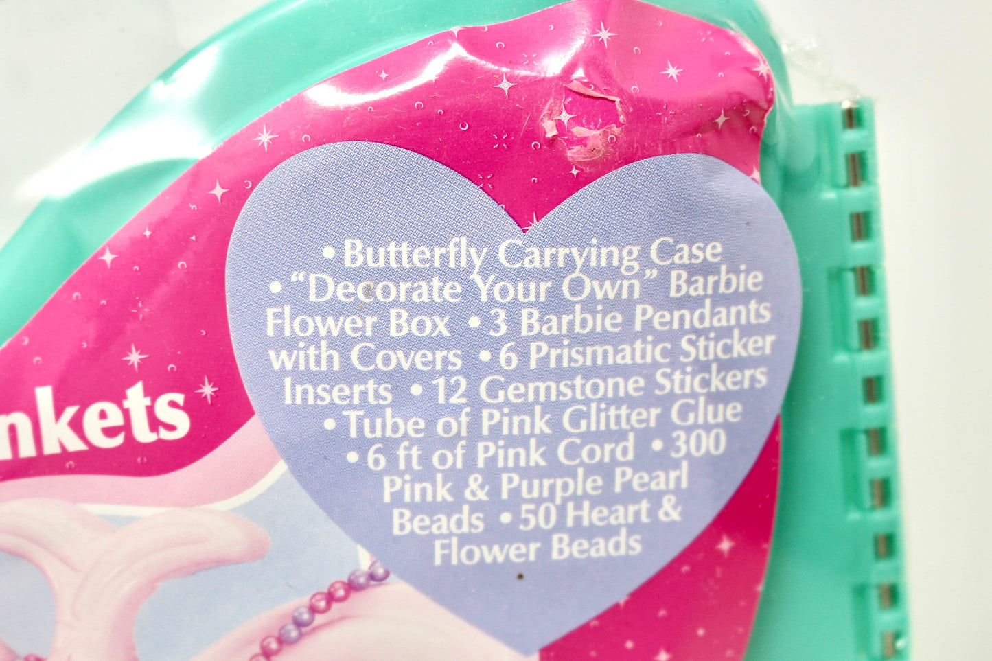 90s Barbie Butterfly Case Nails Treasure Box Trinkets, Vintage Barbie Teal Kids Jewelry Box Set