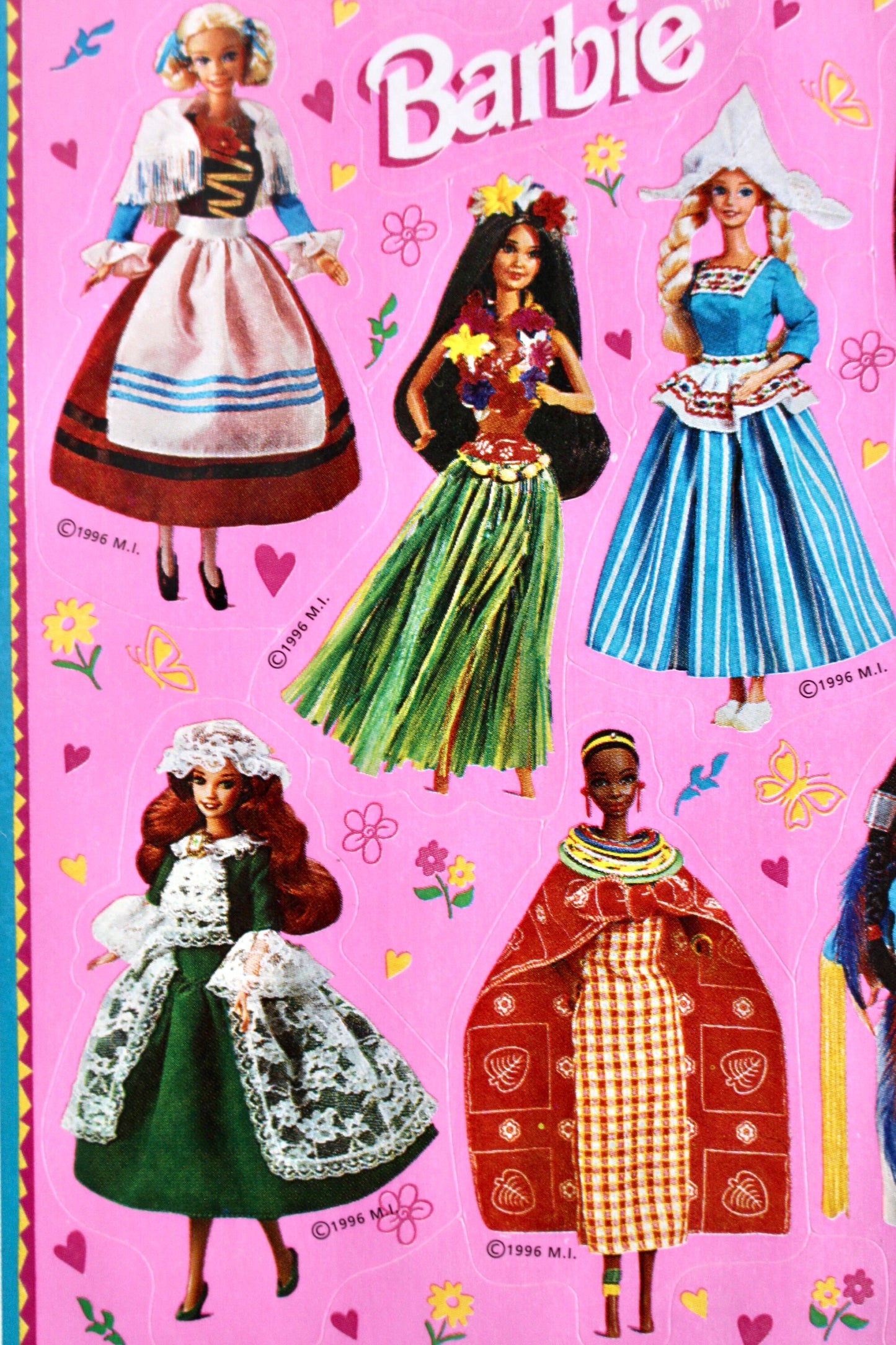 Barbie Dolls of the World Stickers, Vintage 90s International Barbie Doll Stationary Sticker Sheet