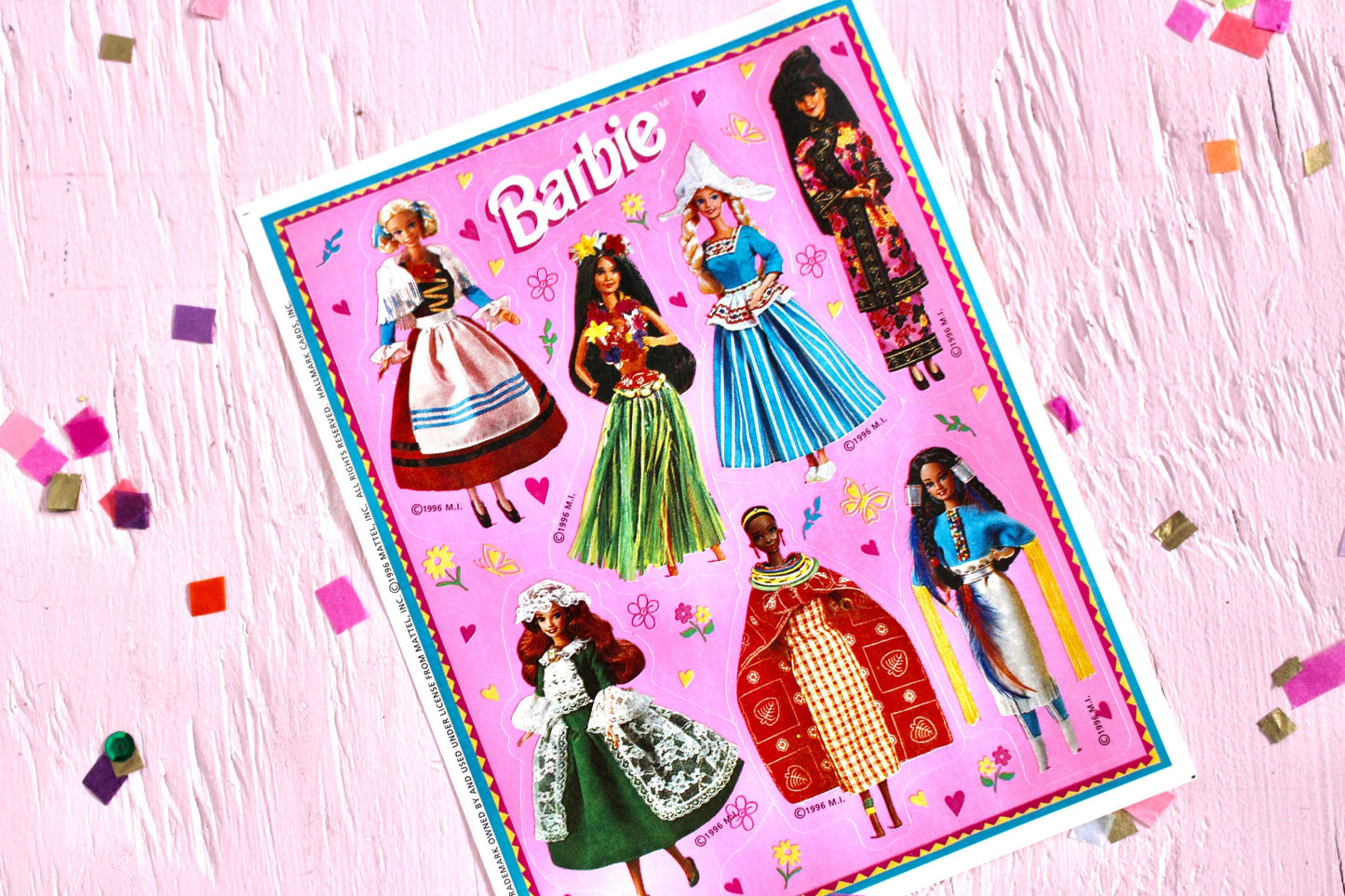 Barbie Dolls of the World Stickers, Vintage 90s International Barbie Doll Stationary Sticker Sheet