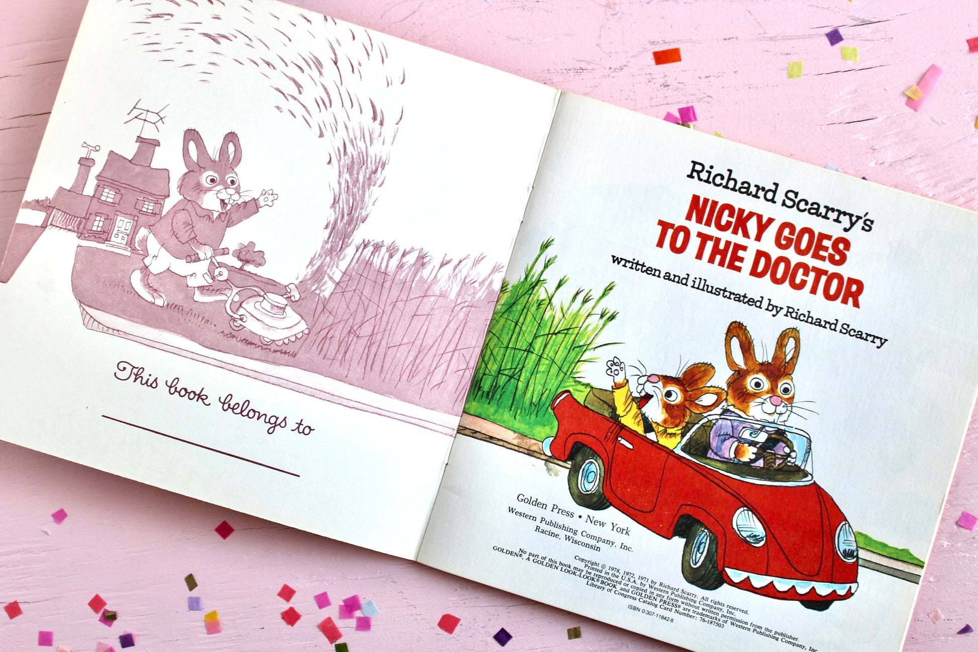 Richard Scarrys Nicky Goes to the Doctor Softcover Kids Book, Vintage Bunny Rabbit Golden Book, Nostalgic Kids Easter Basket Stuffer