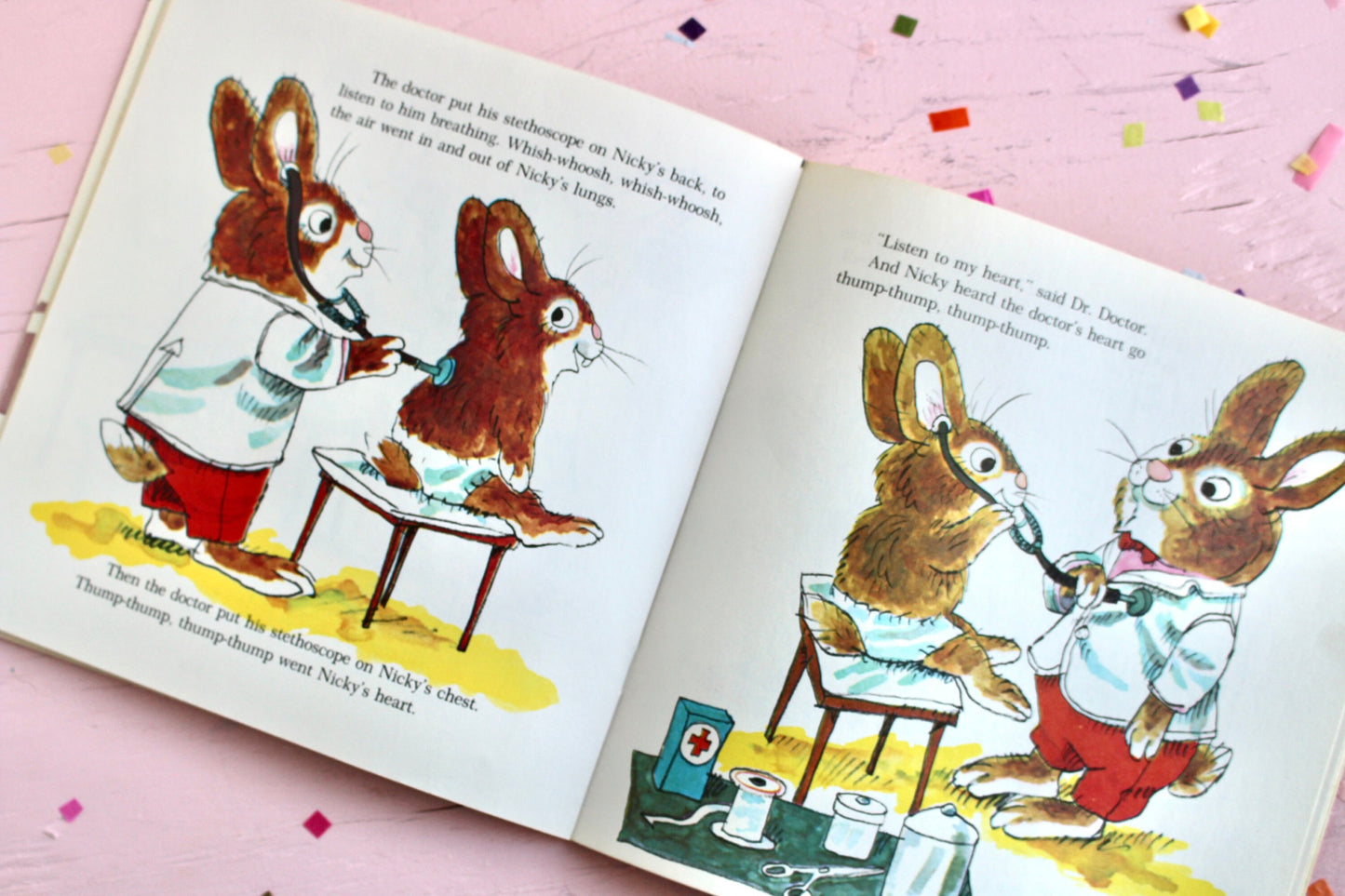 Richard Scarrys Nicky Goes to the Doctor Softcover Kids Book, Vintage Bunny Rabbit Golden Book, Nostalgic Kids Easter Basket Stuffer