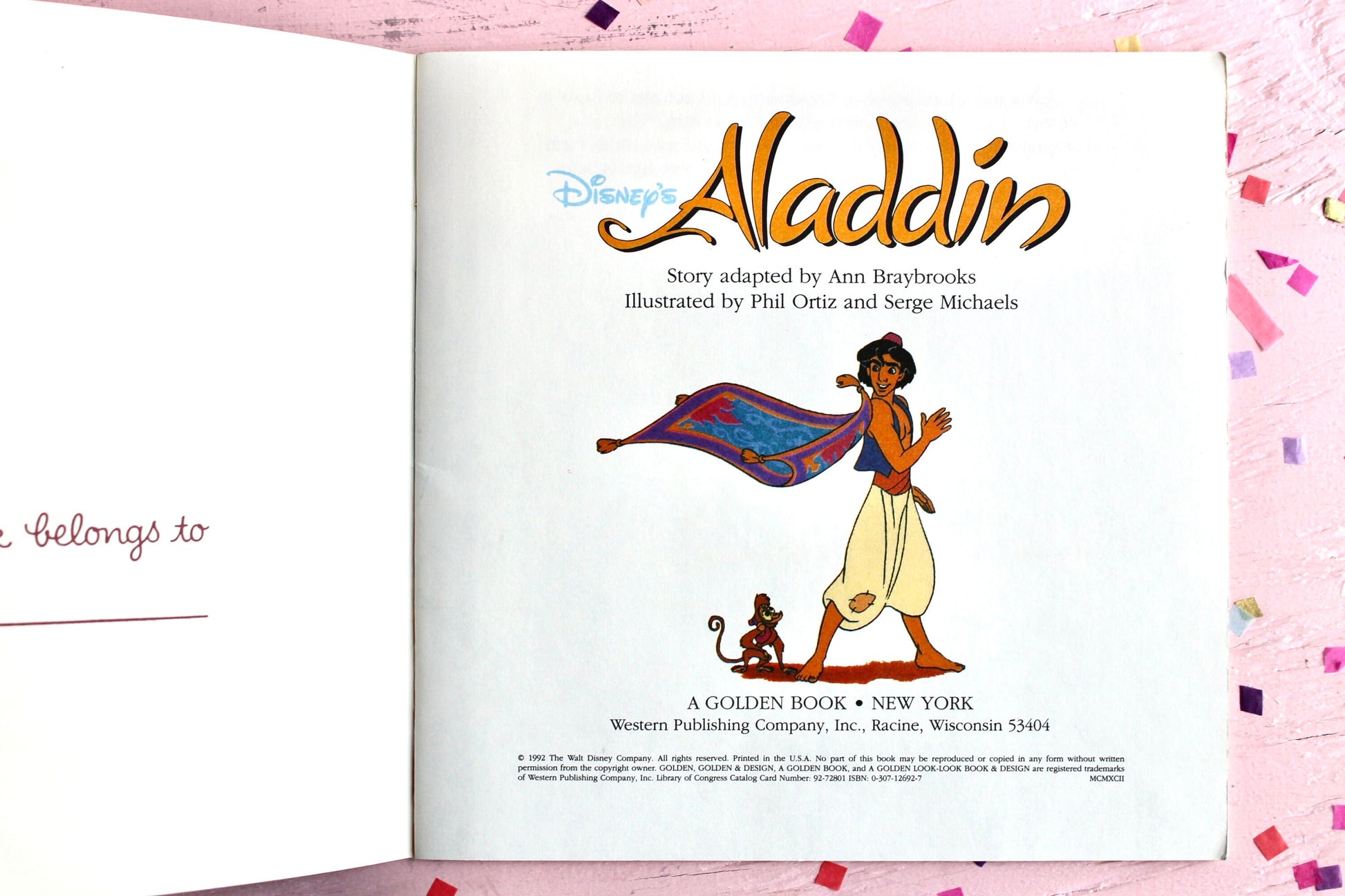 Aladdin Disney Softcover Book, Vintage 90s Walt Disney Princess Children's Story