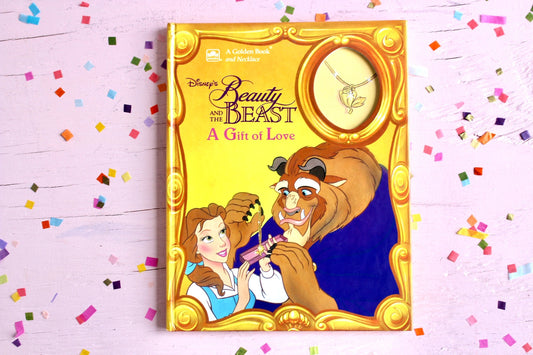 Beauty and the Beast A Gift of Love Disney Hardcover Book, Vintage 90s Walt Disney Princess Necklace Children's Story