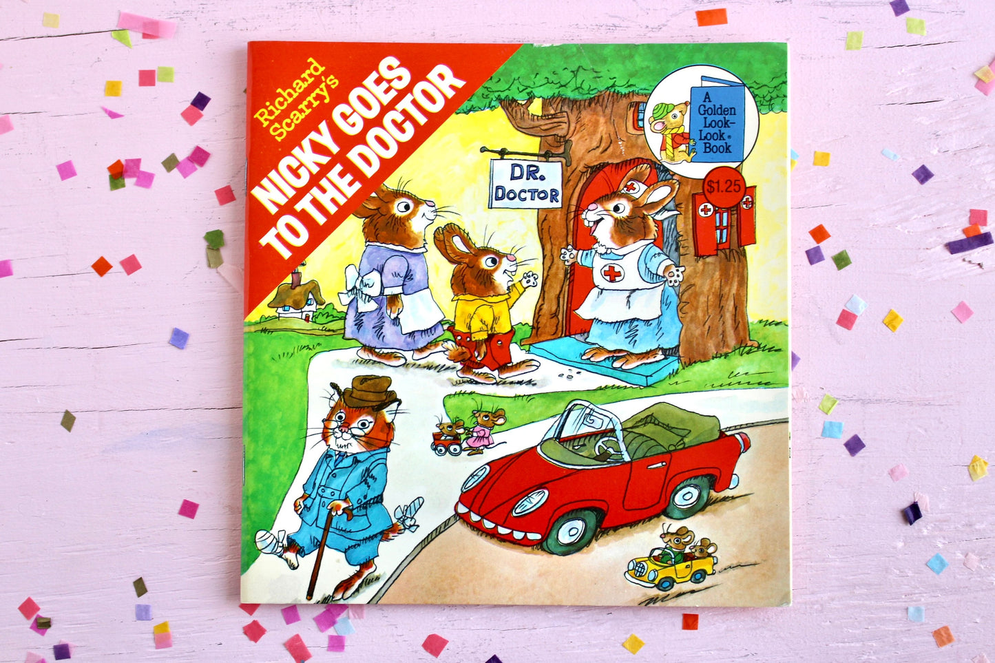 Richard Scarrys Nicky Goes to the Doctor Softcover Kids Book, Vintage Bunny Rabbit Golden Book, Nostalgic Kids Easter Basket Stuffer