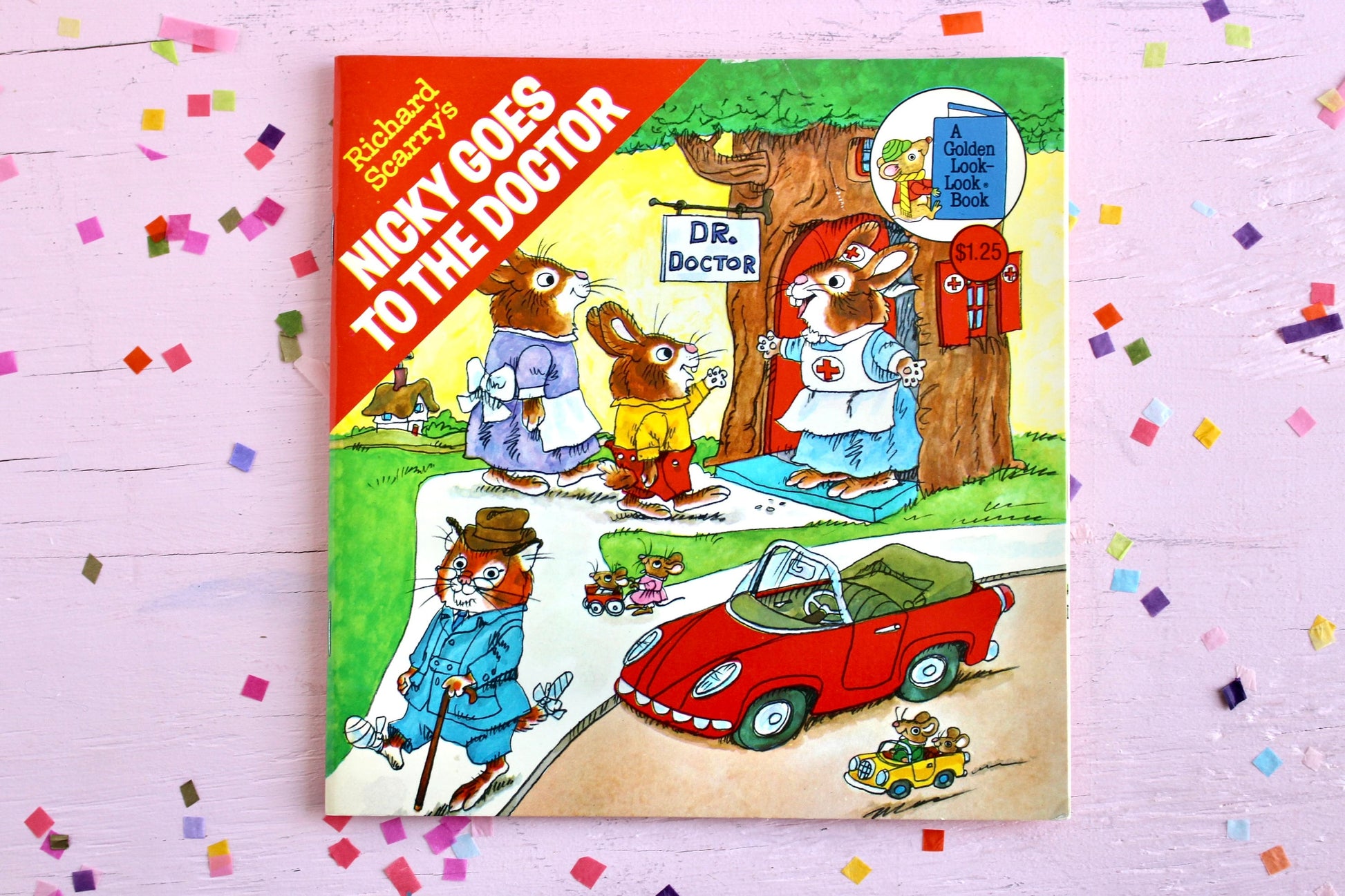 Richard Scarrys Nicky Goes to the Doctor Softcover Kids Book, Vintage Bunny Rabbit Golden Book, Nostalgic Kids Easter Basket Stuffer