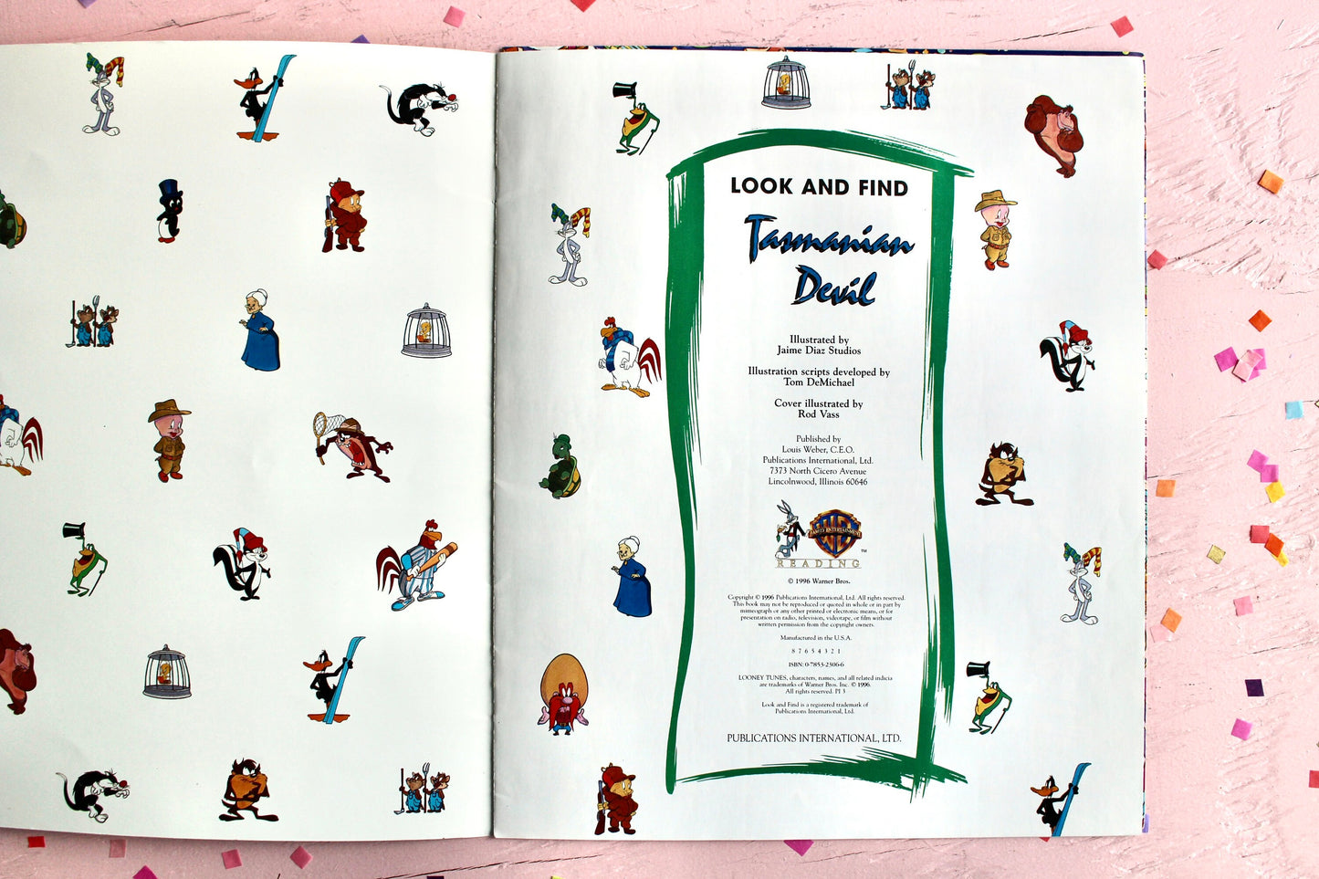 Tasmanian Devil Look and Find Softcover Kids Book, Vintage 90s Looney Tunes Search and Find Kids Activity Book, Where's Waldo Book