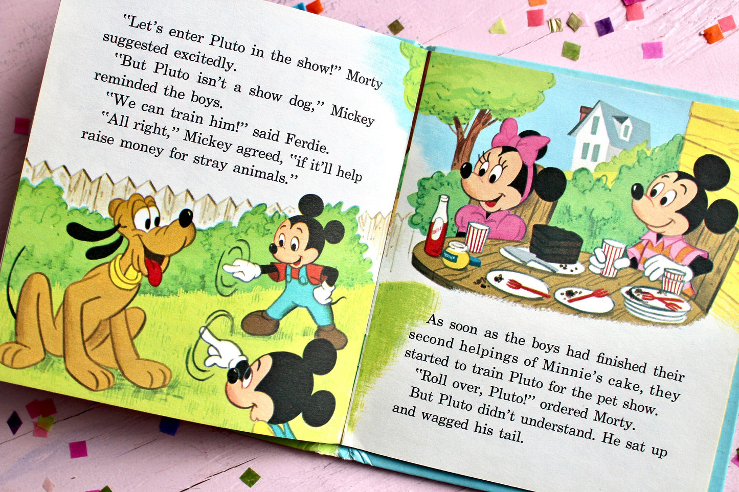 Mickey Mouse and the Pet Show Hardcover Book, 1980s Mickey Mouse Pluto Kids Story Book, Retro Walt Disney Kids Toy Room Gift