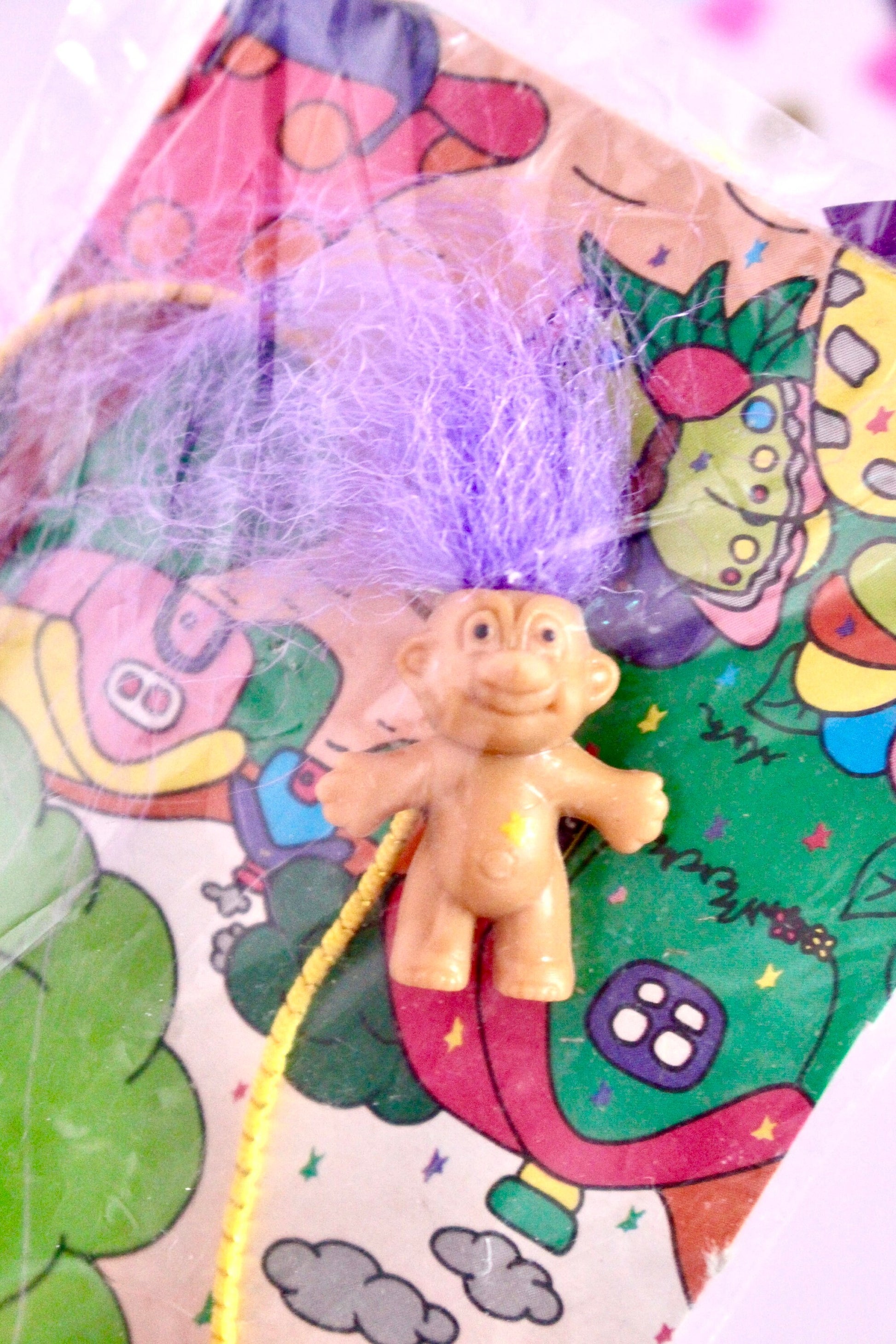 Troll Doll Necklace, Vintage Wishing Star Trolls Jewelry, Purple Hair Troll Necklace, 90s Nostalgia Toy