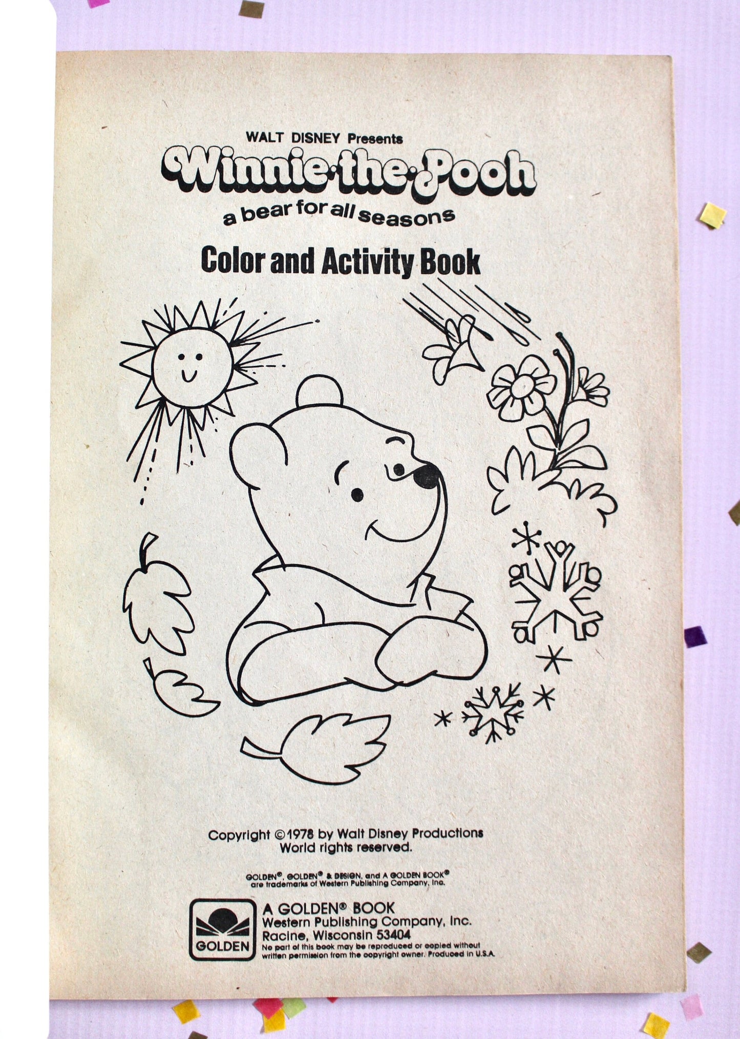 Winnie the Pooh Coloring and Activity Book, A Bear for All Seasons, Vintage 80s 90s Walt Disney Pooh Children's Story