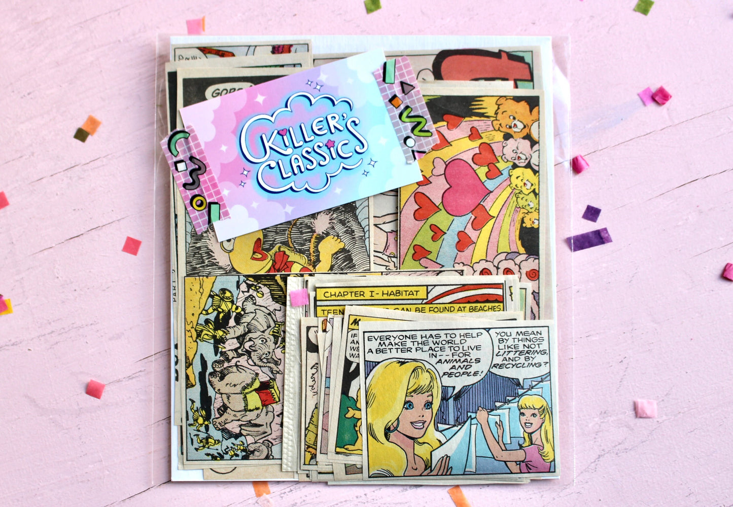 Comic Strip Art Pack, 30 pieces, 80s Care Bears Thundercats Get Along Gang Muppet Babies Barbie Fraggle Rock, Vintage Junk Journal Supplies