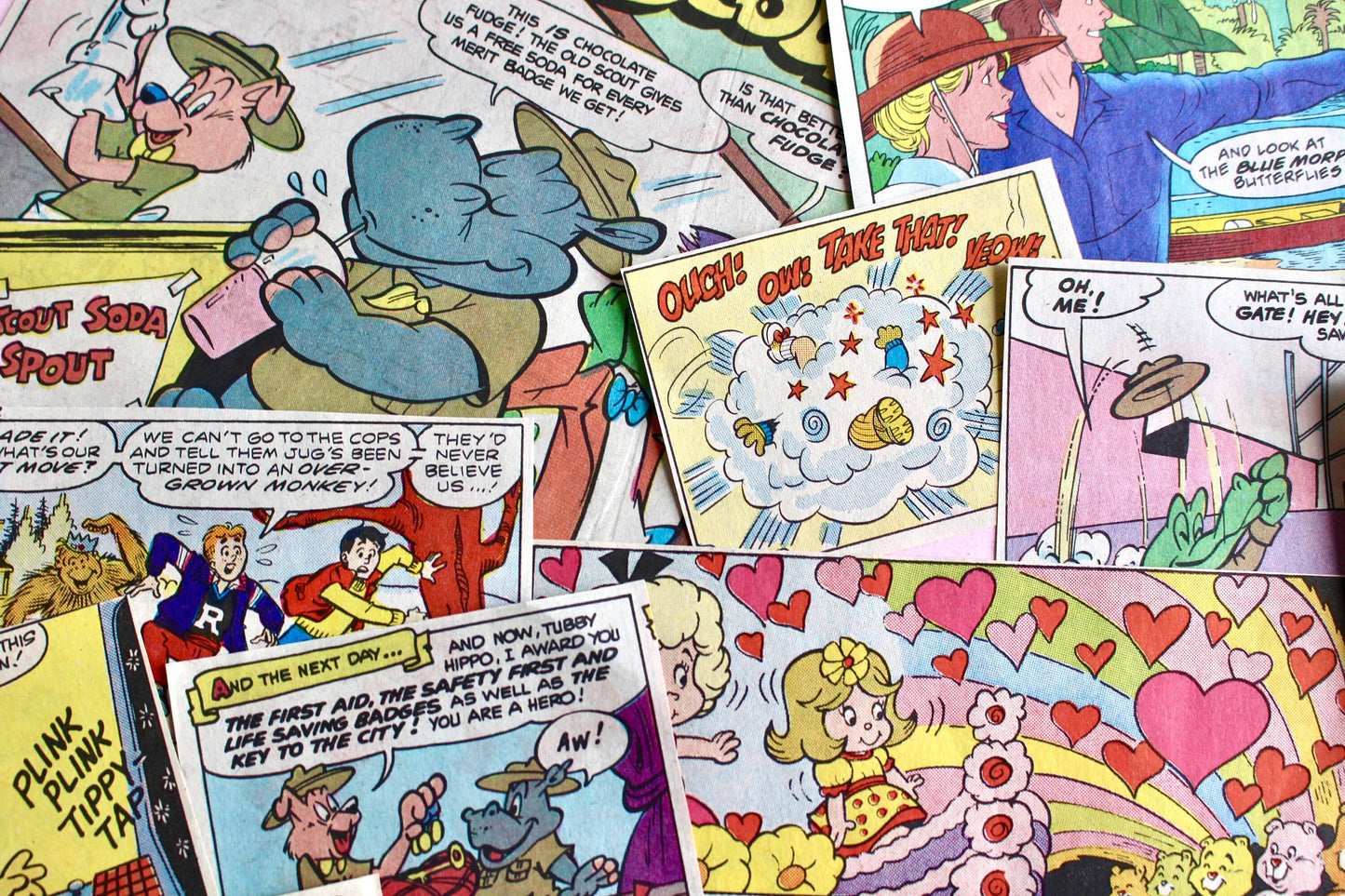 Comic Strip Art Pack, 30 pieces, 80s Care Bears Thundercats Get Along Gang Muppet Babies Barbie Fraggle Rock, Vintage Junk Journal Supplies