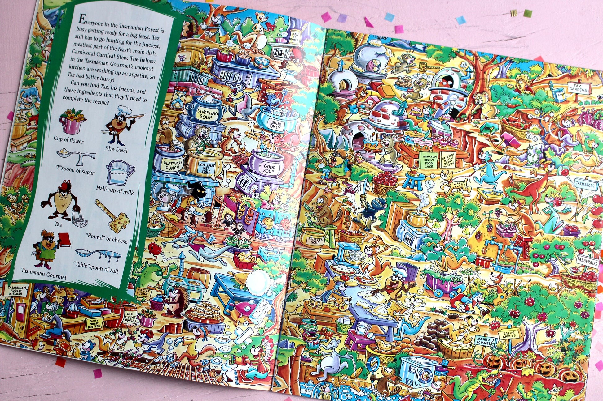 Tasmanian Devil Look and Find Softcover Kids Book, Vintage 90s Looney Tunes Search and Find Kids Activity Book, Where's Waldo Book