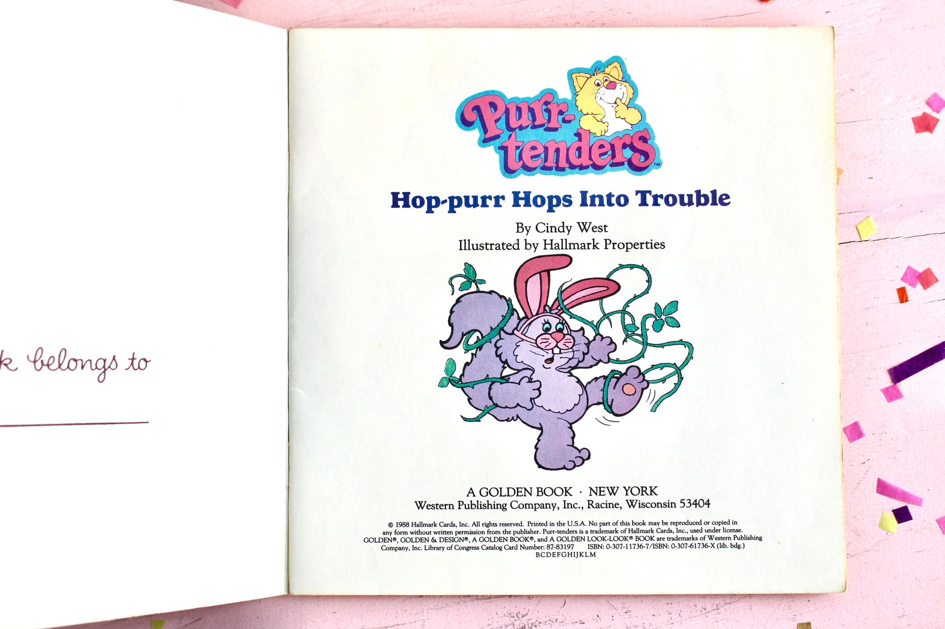 Purrtenders Kids Softcover Book, Hop-purr Hops into Trouble, Vintage Purr-tenders Plush Toy, Vintage Little Golden Book