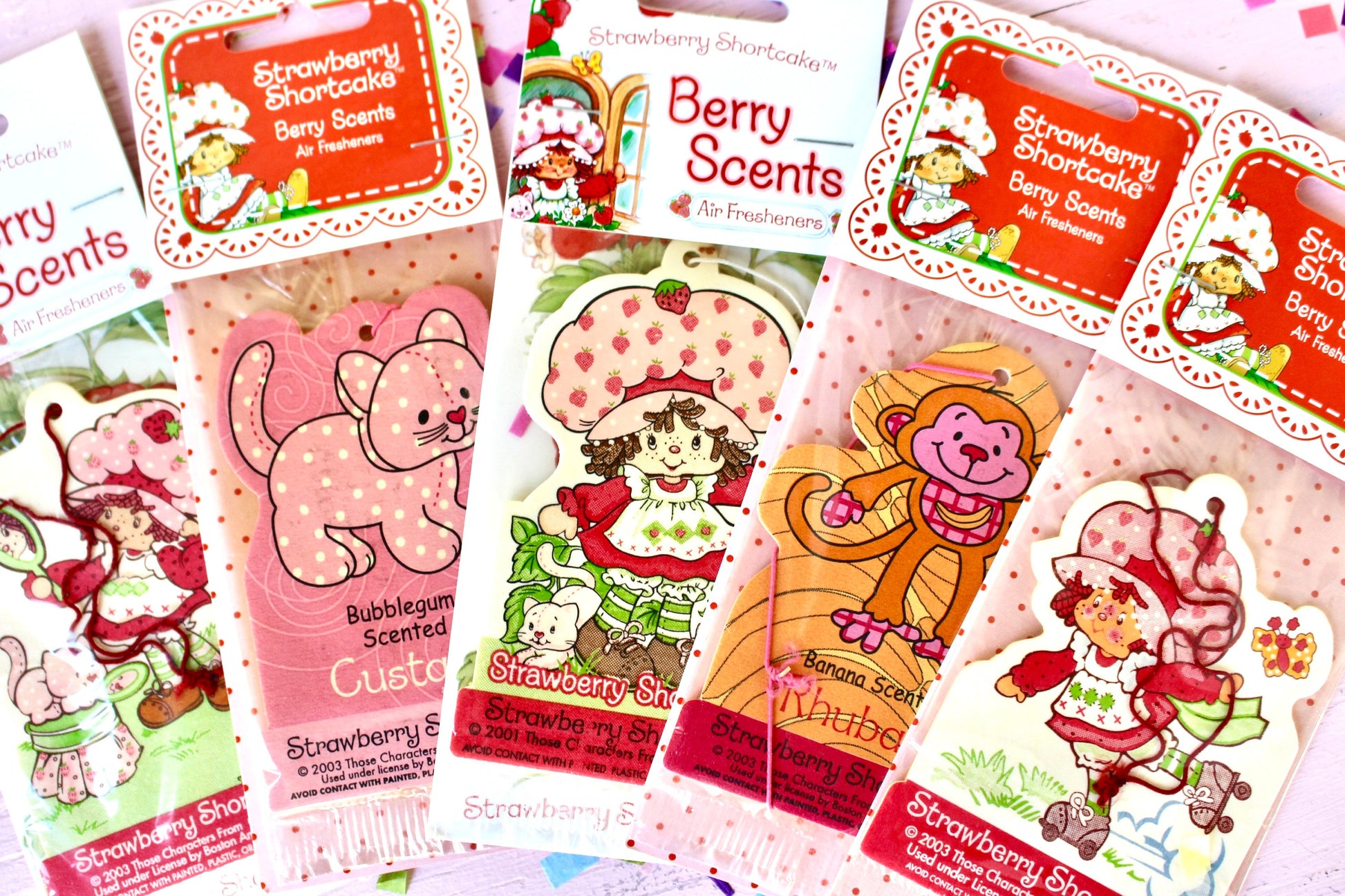 Strawberry Shortcake Car Air Fresheners, New in Package, Choose Your Own, Y2K does 1980s Vintage SSC Scented Merchandise, Custard Rhubarb