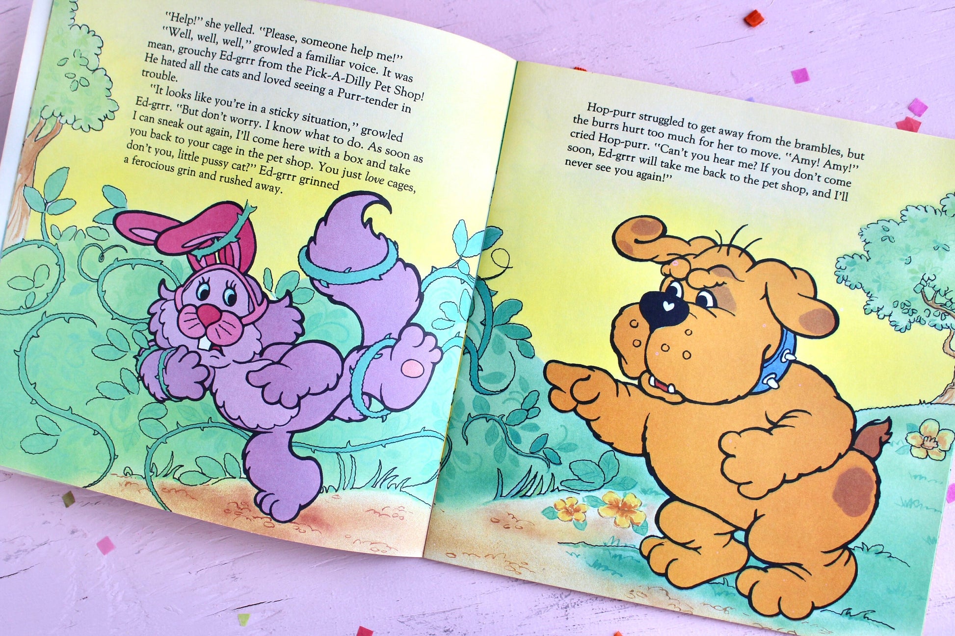 Purrtenders Kids Softcover Book, Hop-purr Hops into Trouble, Vintage Purr-tenders Plush Toy, Vintage Little Golden Book