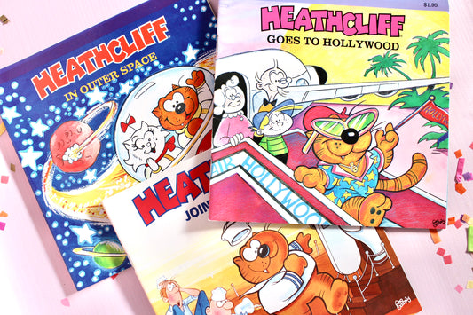 Heathcliff Kids Softcover Books, Choose Your Own, In Outer Space, Goes to Hollywood, Joins the Navy, Vintage 80s Heathcliff Cat Story Book